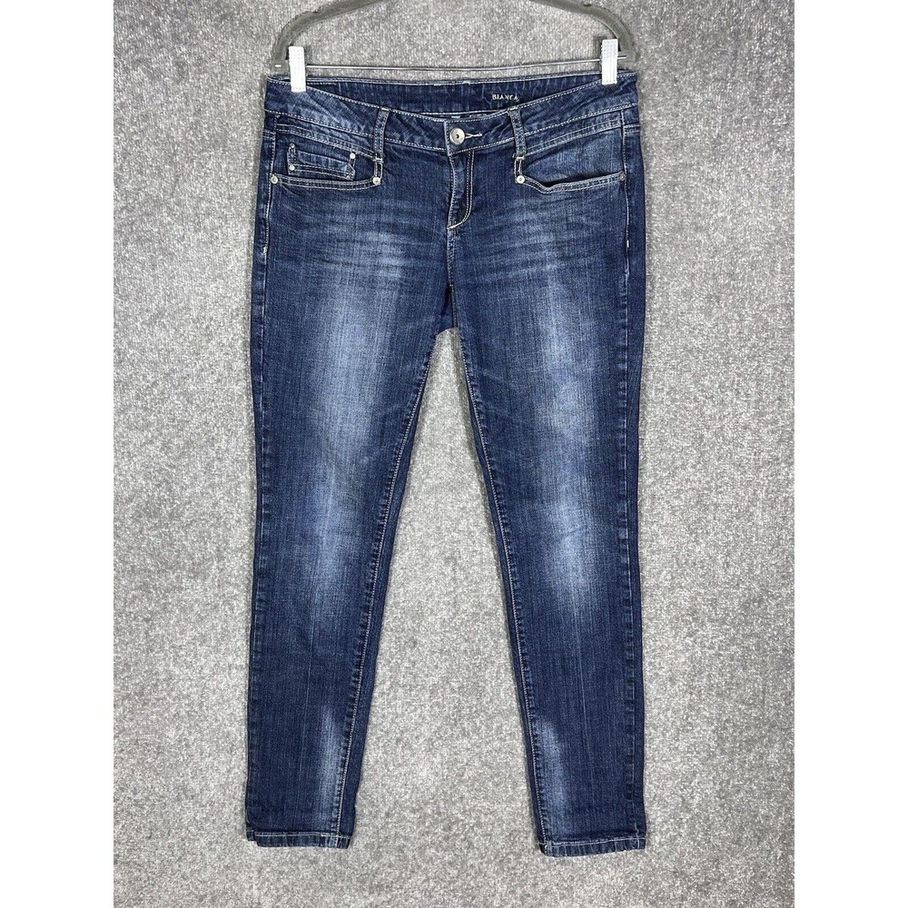 MNG By Mango Bianca Jeans Womens Size 12 Blue Denim Stretch Straight Leg